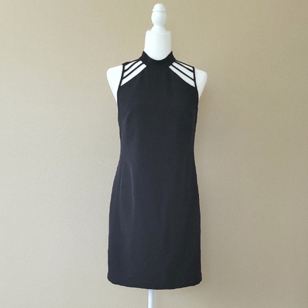 LAUNDRY By Shelli Segal Black Bodycon Strappy Neck Sheath Mini Dress - Size 6